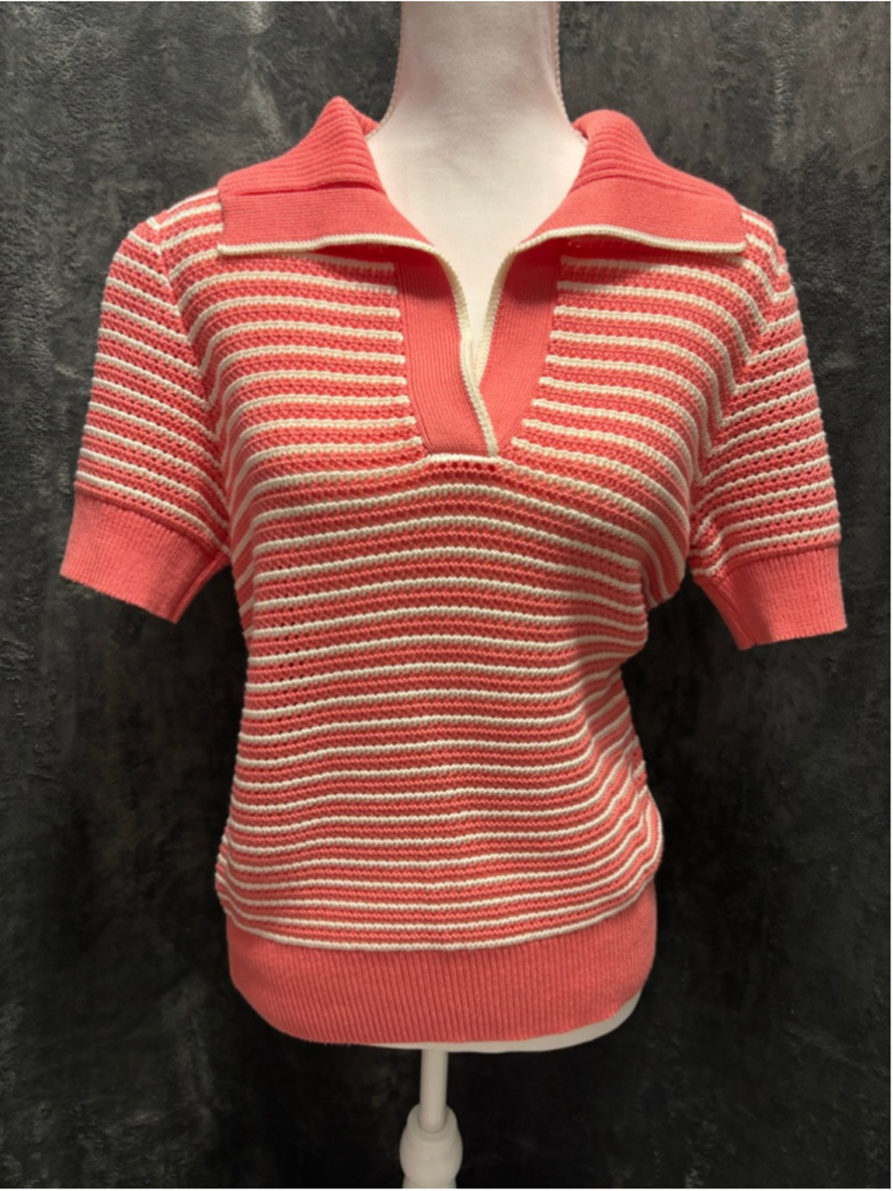 NWT Vineyard Vines "Just Peachy" Coral Knit Short Sleeve Preppy Sweater Sz Large
